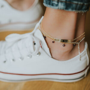 Bracelet de cheville gravé « Eat, Pray, Love » – New Vintage by Kriss