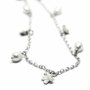 Necklace - SPRING Myosotis with pearls Collier Myosotis et perles – Agnes Veski Jewellery