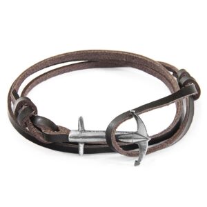Bracelet Admiral ancre argent et plat cuir marron foncé – ANCHOR & CREW