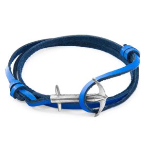 Bracelet Admiral ancre argent et plat cuir Royal bleu – ANCHOR & CREW