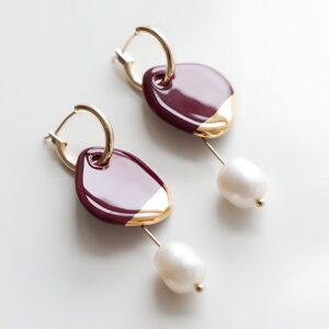 Boucles d'oreilles Arp perle et porcelaine bordeaux – Rozenthal