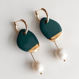 Boucles d'oreilles Arp perle et porcelaine vert foncé – Rozenthal