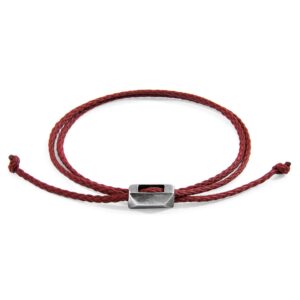 Bracelet Edward argent et corde fin bordeaux rouge – ANCHOR & CREW
