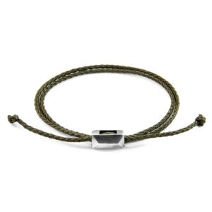 Bracelet Edward argent et corde fin kaki vert – ANCHOR & CREW