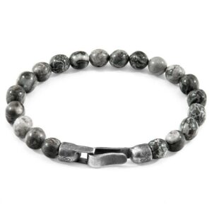 Bracelet Nachi argent et pierre perlé gris jaspe – ANCHOR & CREW