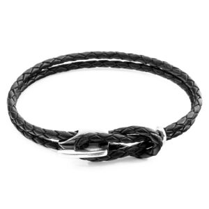 Bracelet Padstow argent et tressé cuir charbon noir – ANCHOR & CREW