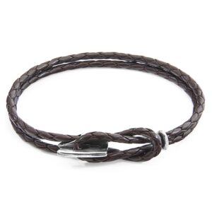 Bracelet Padstow argent et tressé cuir marron foncé – ANCHOR & CREW