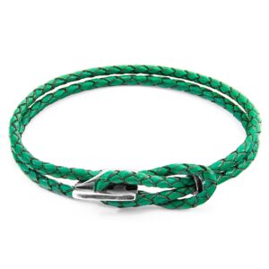 Bracelet Padstow argent et tressé cuir fougère vert – ANCHOR & CREW