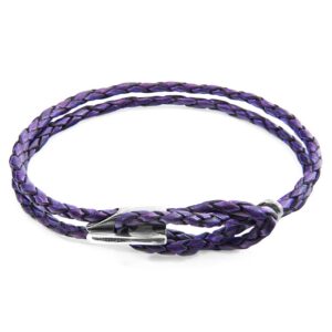Bracelet Padstow en cuir tressé et argent 925 – violet raisin