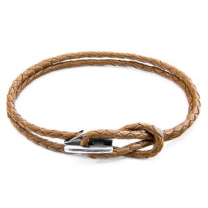 Bracelet Padstow argent et tressé cuir marron clair – ANCHOR & CREW