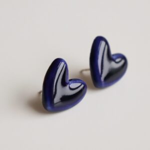 Boucles d'oreilles puces cœur en porcelaine bleu – Rozenthal
